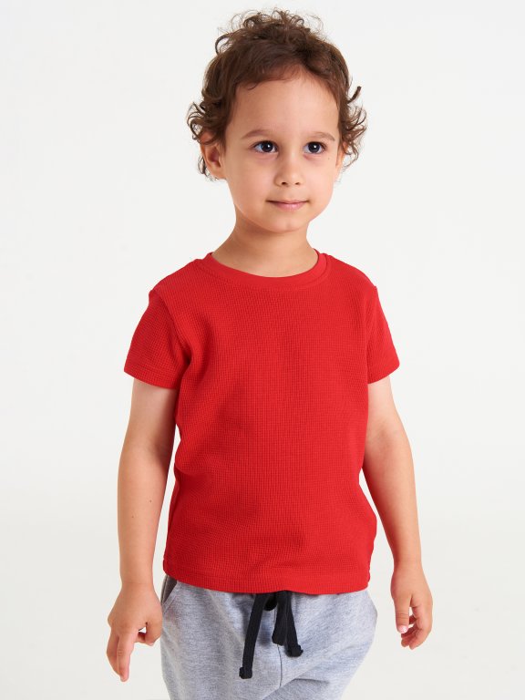 Základné bavlnené vaflované tričko chlapčenské