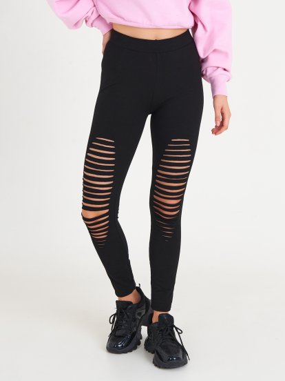 Cotton leggings with ripped knees