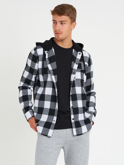 Flannel shirt with hood