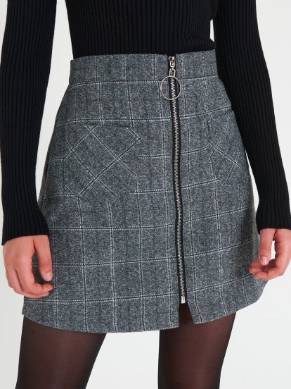 Plaid zip-up mini skirt