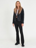 Faux leather light jacket with removable faux fur