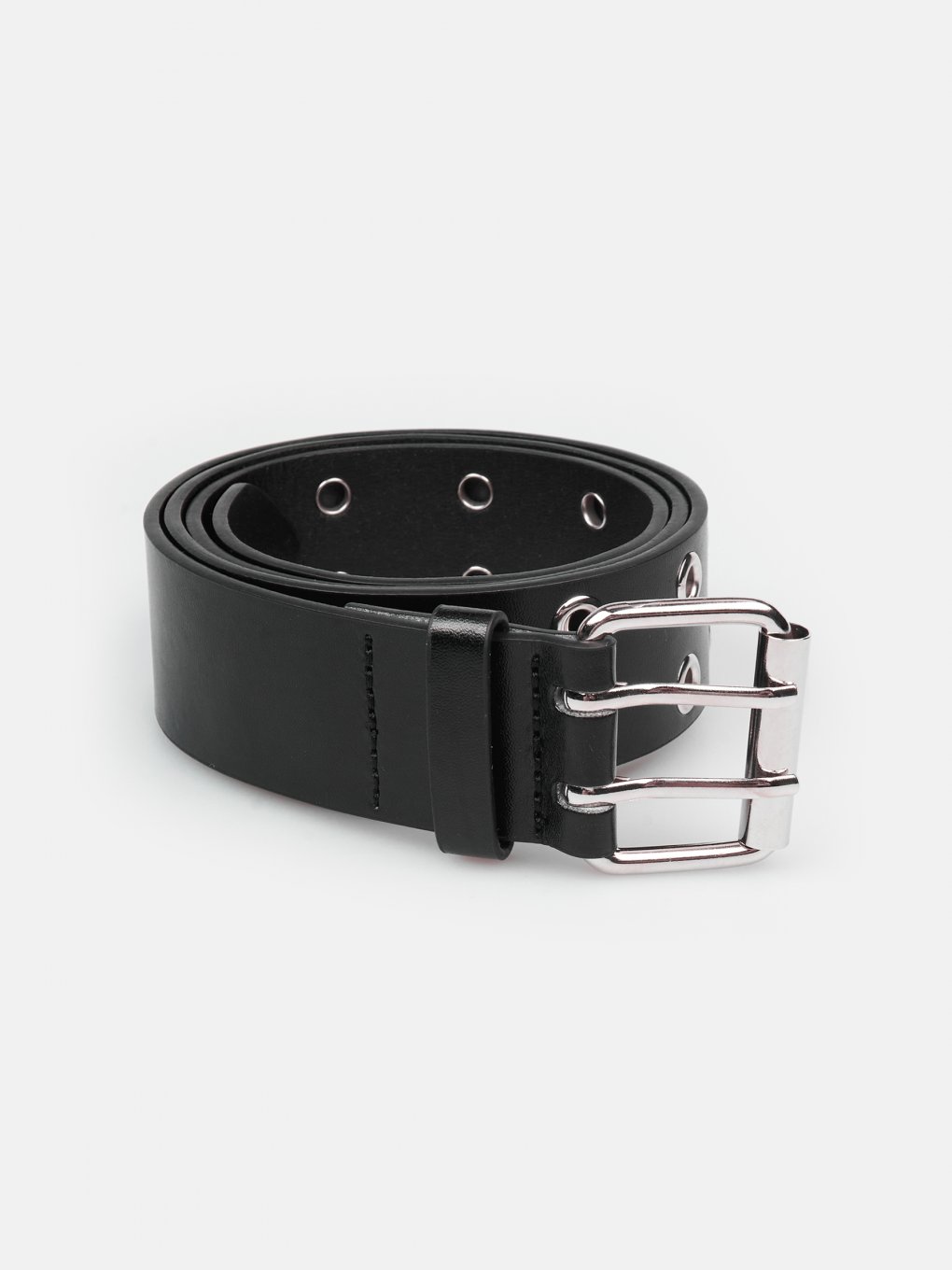 Wide faux leather belt with metal pins