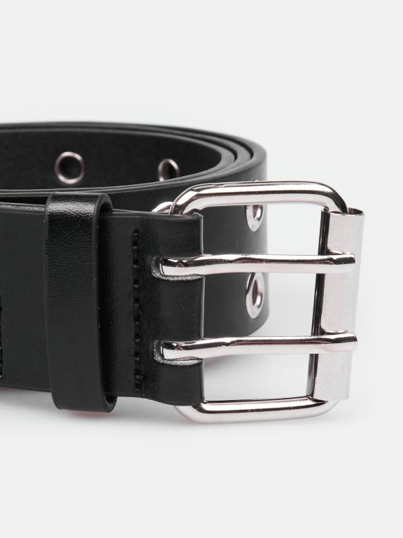 Wide faux leather belt with metal pins