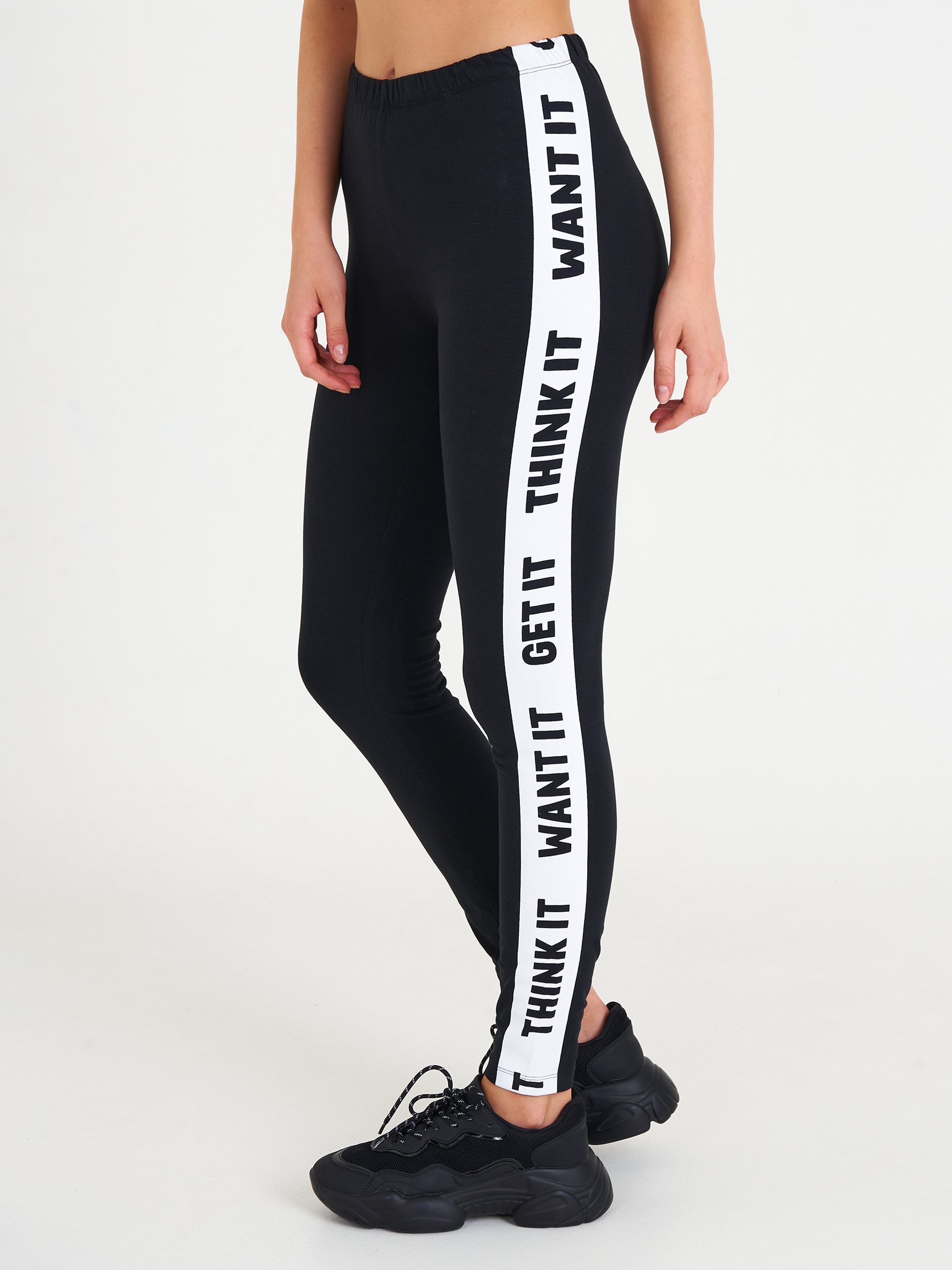 Cotton leggings with printed waistband