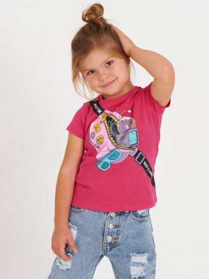 Bawełniana koszulka dziewczęca z graficznym nadrukiem