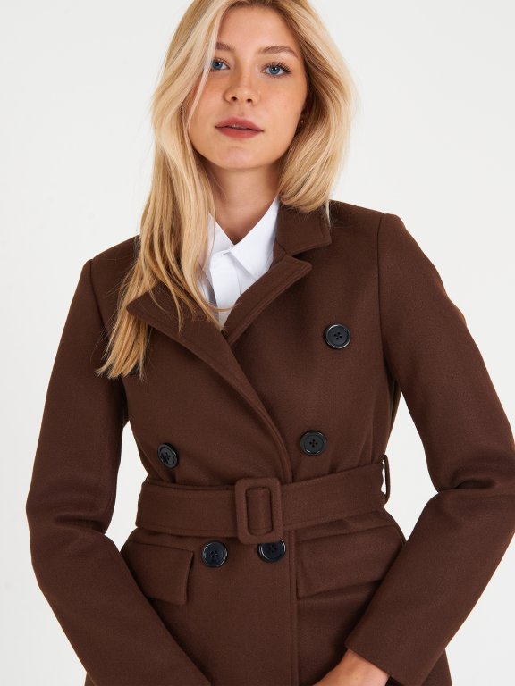 Double breasted coat with belt