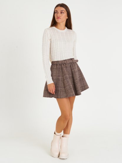 Plaid mini skirt with belt
