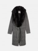 Plaid robe coat with removeable faux fur