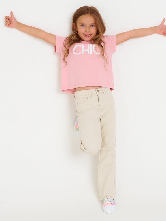 Krátký dívčí bavlněný top s nápisem