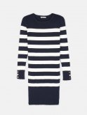 Rib knit striped dress with gold buttons