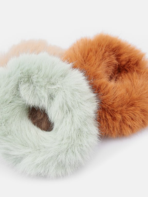 3-pack faux fur rubber bands