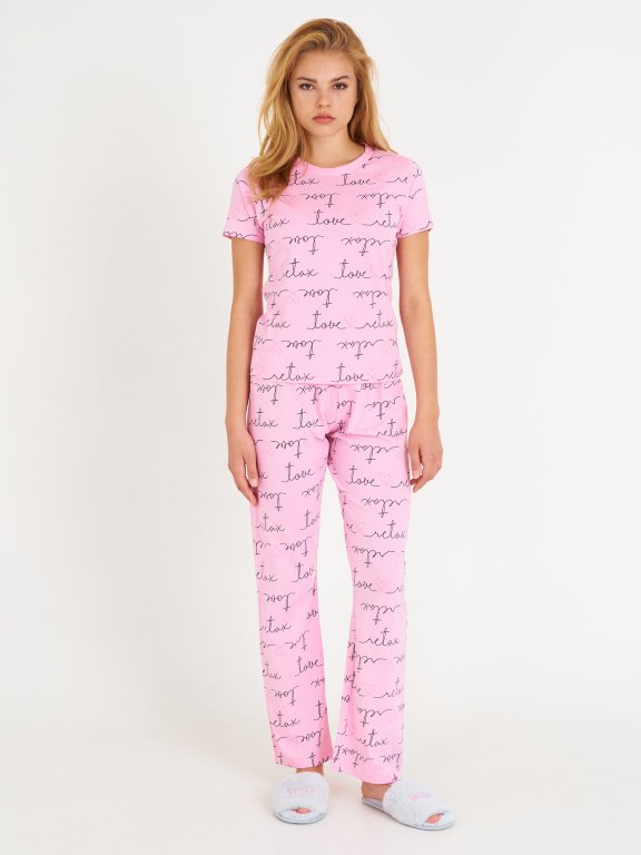Cotton pyjama bottoms with print