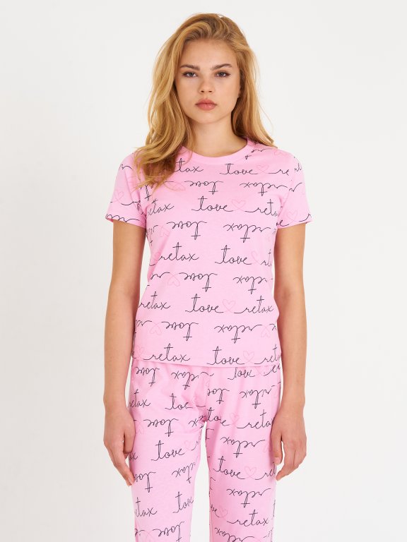 Bavlněné dámské pyžamové tričko s potiskem