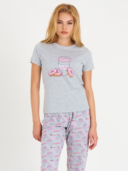 Bavlnené dámske pyžamové tričko s potlačou