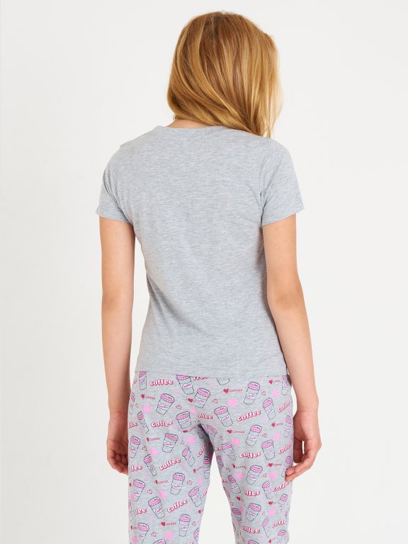 Bawełniana koszulka piżamowa damska z nadrukiem