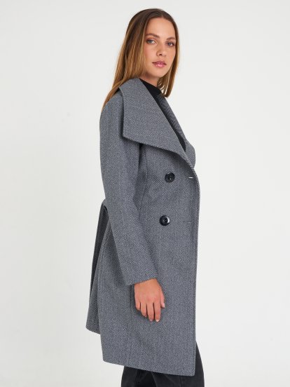 Double breasted wool blend robe coat