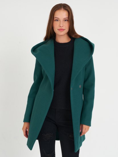 Kabát s kapucí a páskem dámský