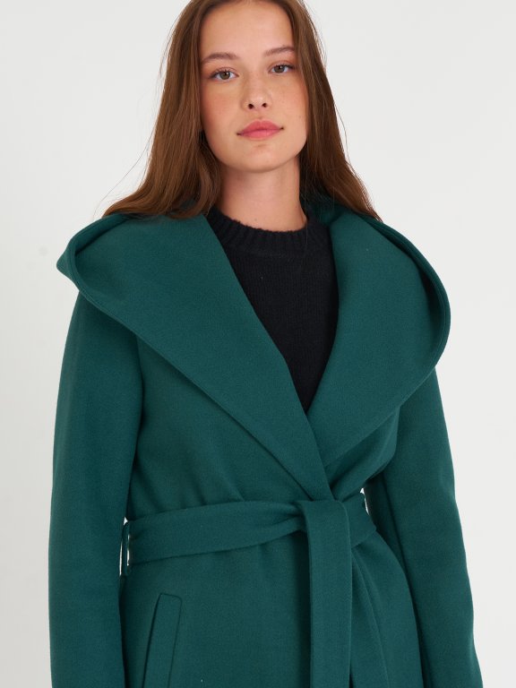Kabát s kapucňou a opaskom dámsky