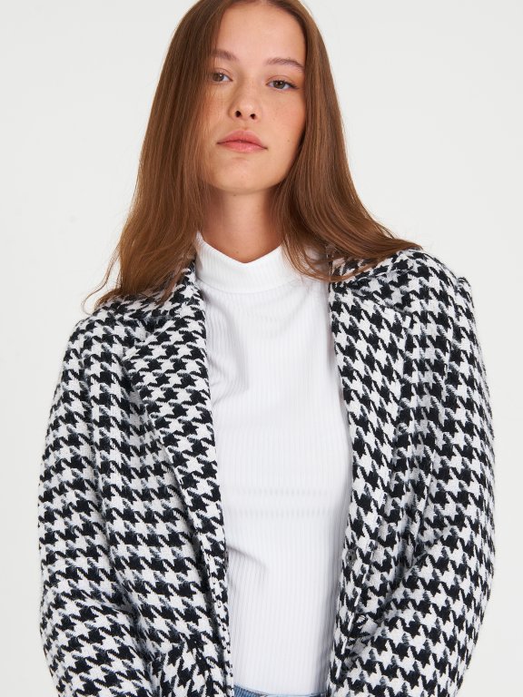 Houndstooth wool blend coat