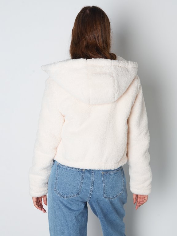 Kabátik u umelej kožušiny s kapucňou dámsky