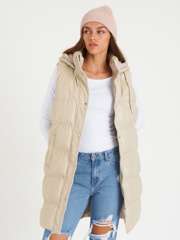 Faux leather longline padded vest