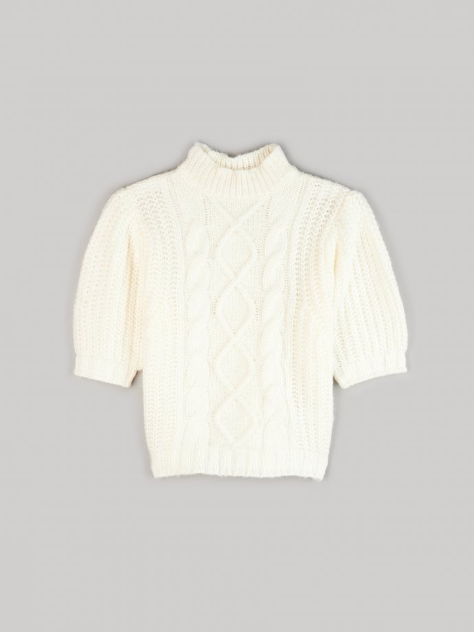 Cable-knit short sleeve jumper