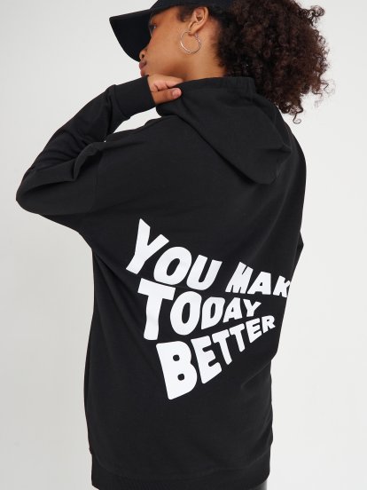 Hoodie with slogan print on back