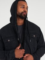 Pile lined denim jacket with hood