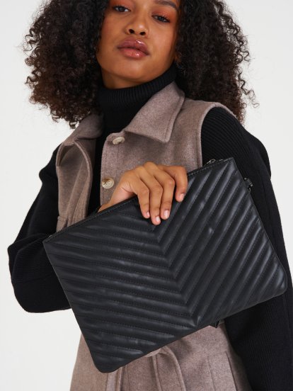 Quilted faux leather clutch