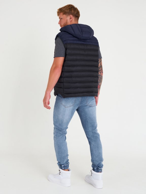 Light padded vest with removable hood