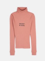 Ribbed roll neck top with slogan