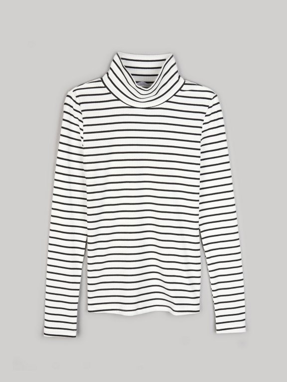 Ribbed striped roll neck top