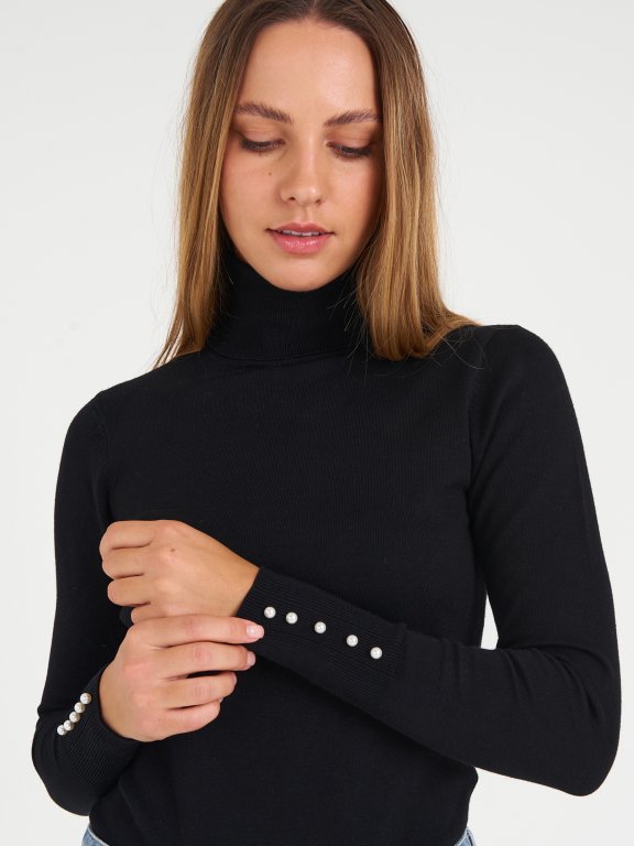 Roll neck jumper with pearls
