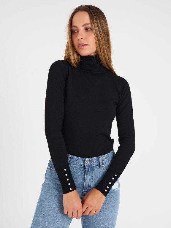 Roll neck jumper with pearls