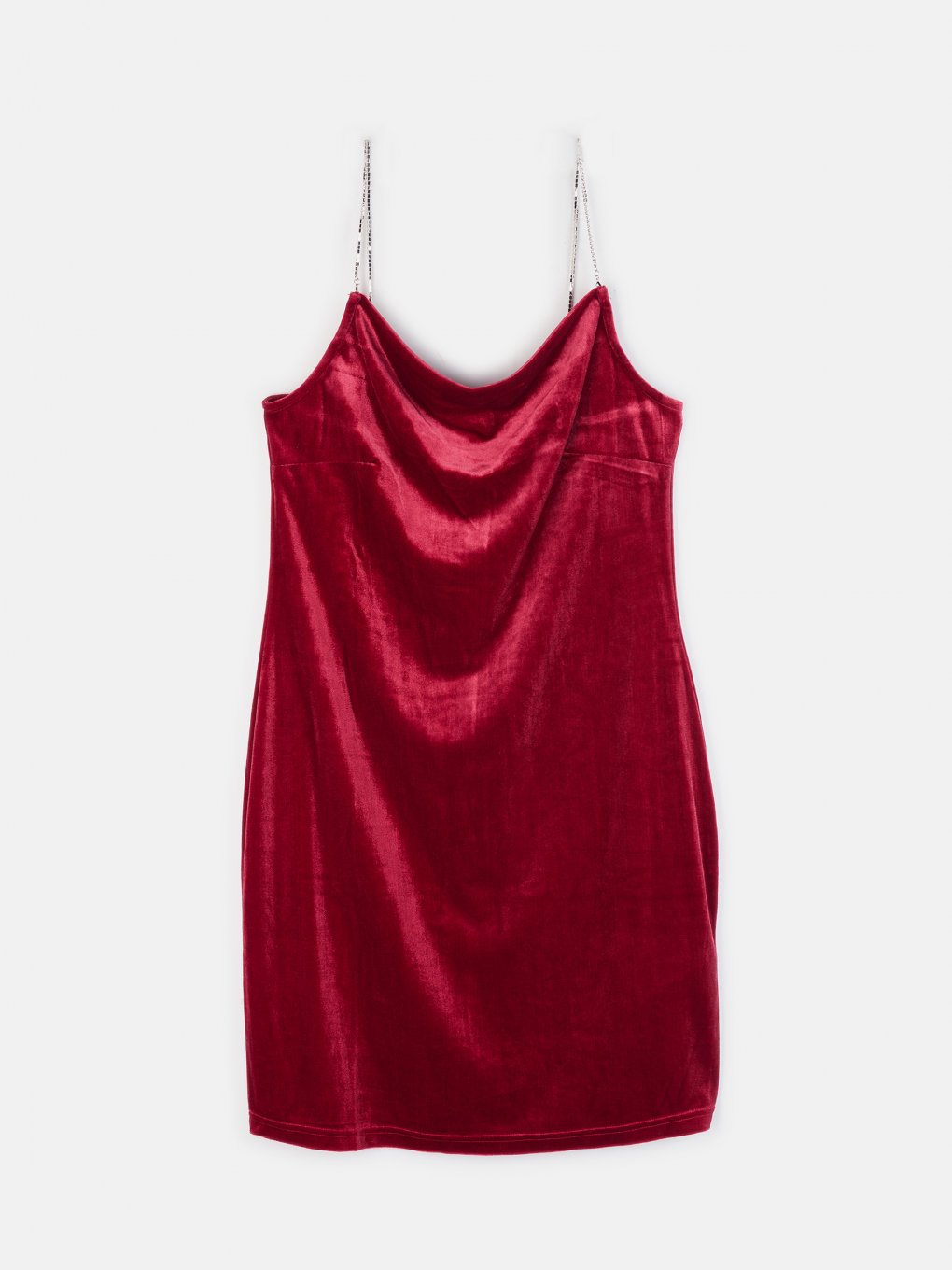 Velúrové mini šaty s retiazkovými ramienkami dámske