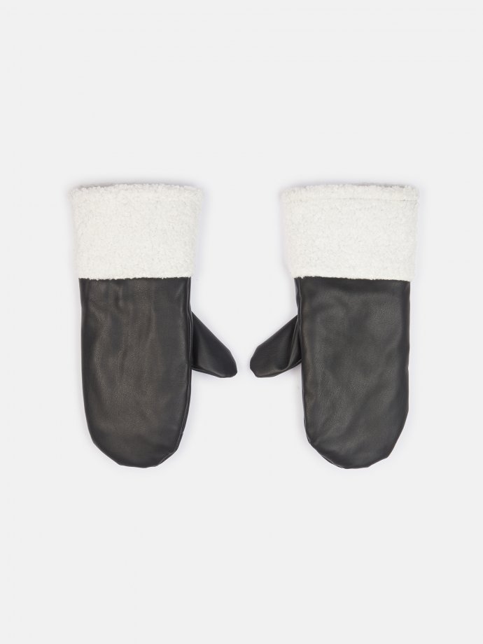 Faux leather warm mittens