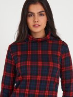 Plaid knitted dress with roll neck