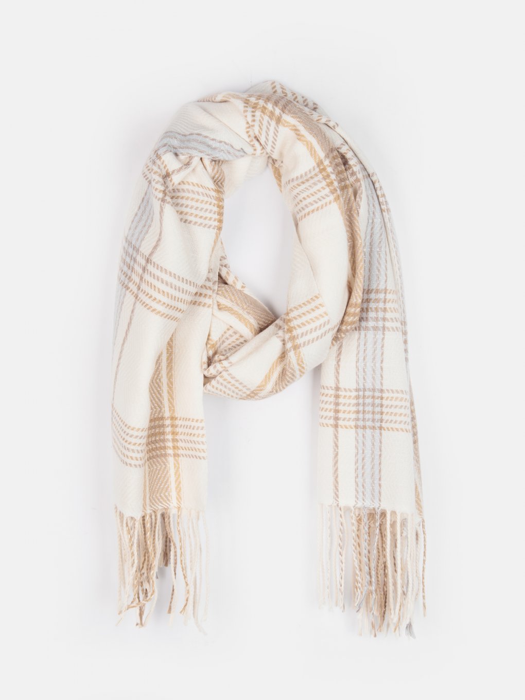 Plaid scarf with fringes