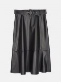 Faux leather midi skirt with belt