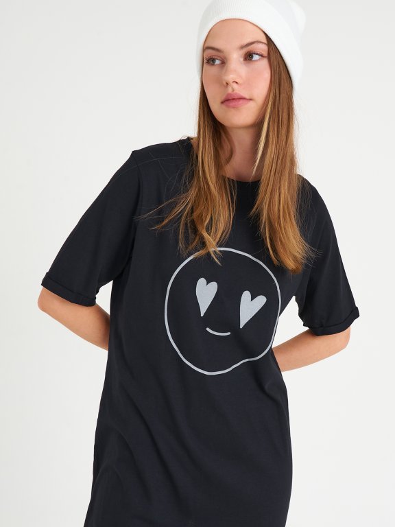 Bavlnené dámske tričko oversize s reflexnou potlačou