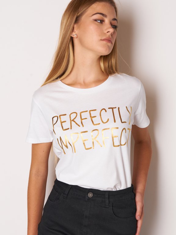 Bawełniana koszulka damska ze złotymi napisami