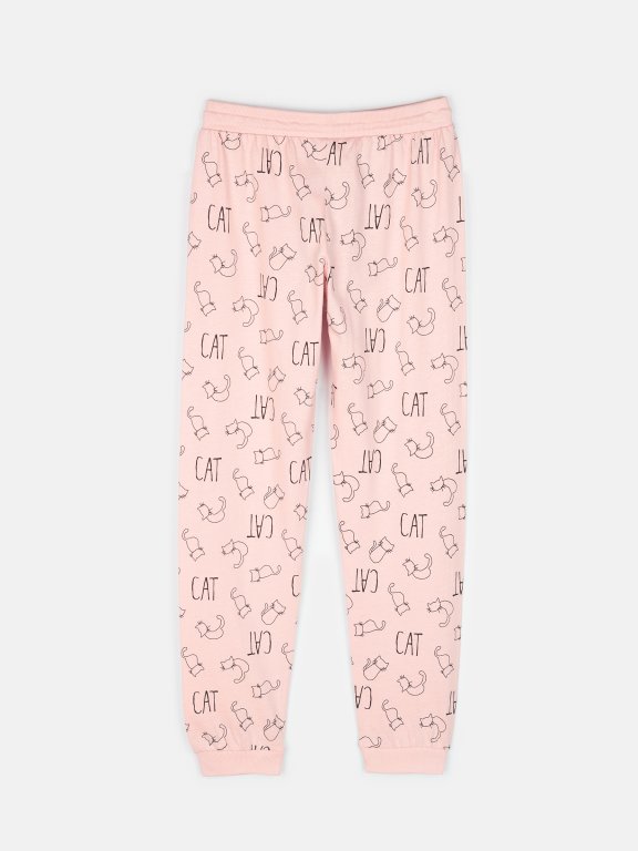 Bavlnené pyžamové nohavice s potlačou mačky dievčenské