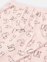 Bavlněné pyžamové kalhoty s potiskem kočky dívčí