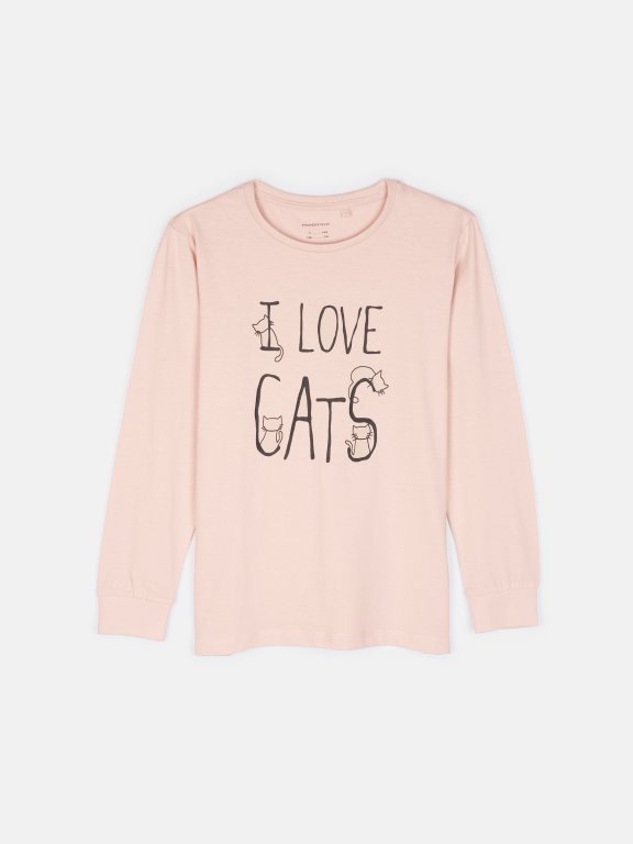 Bavlněné pyžamové tričko s potiskem koček