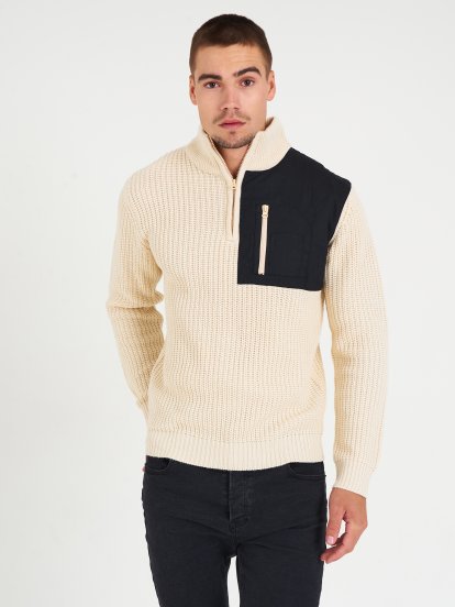Kombinovaný pánský žebrovaný pulovr