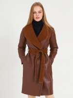 Pile lined faux leather coat