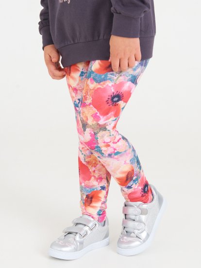 Miękkie legginsy dziewczęce z kwiatowym nadrukiem