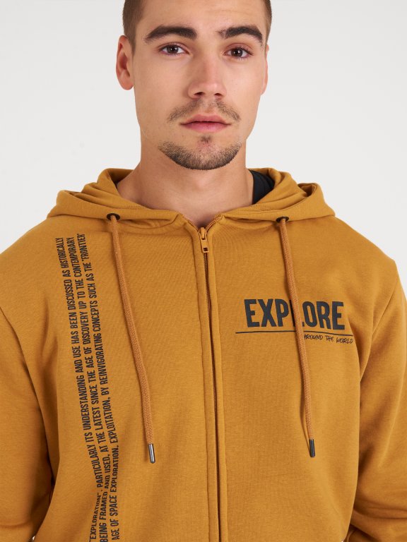 Zip-up slogan print hoodie