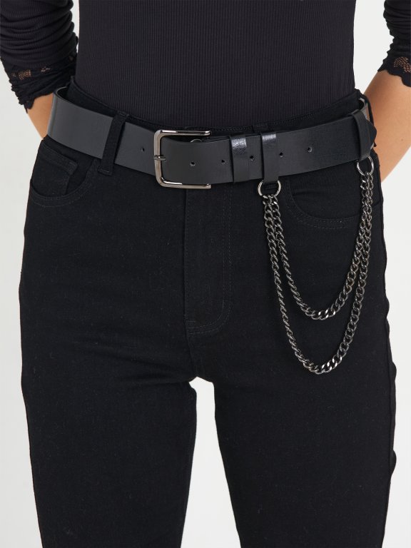 Faux leather belt with chain