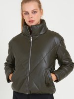 Faux leather quilted padded jacket